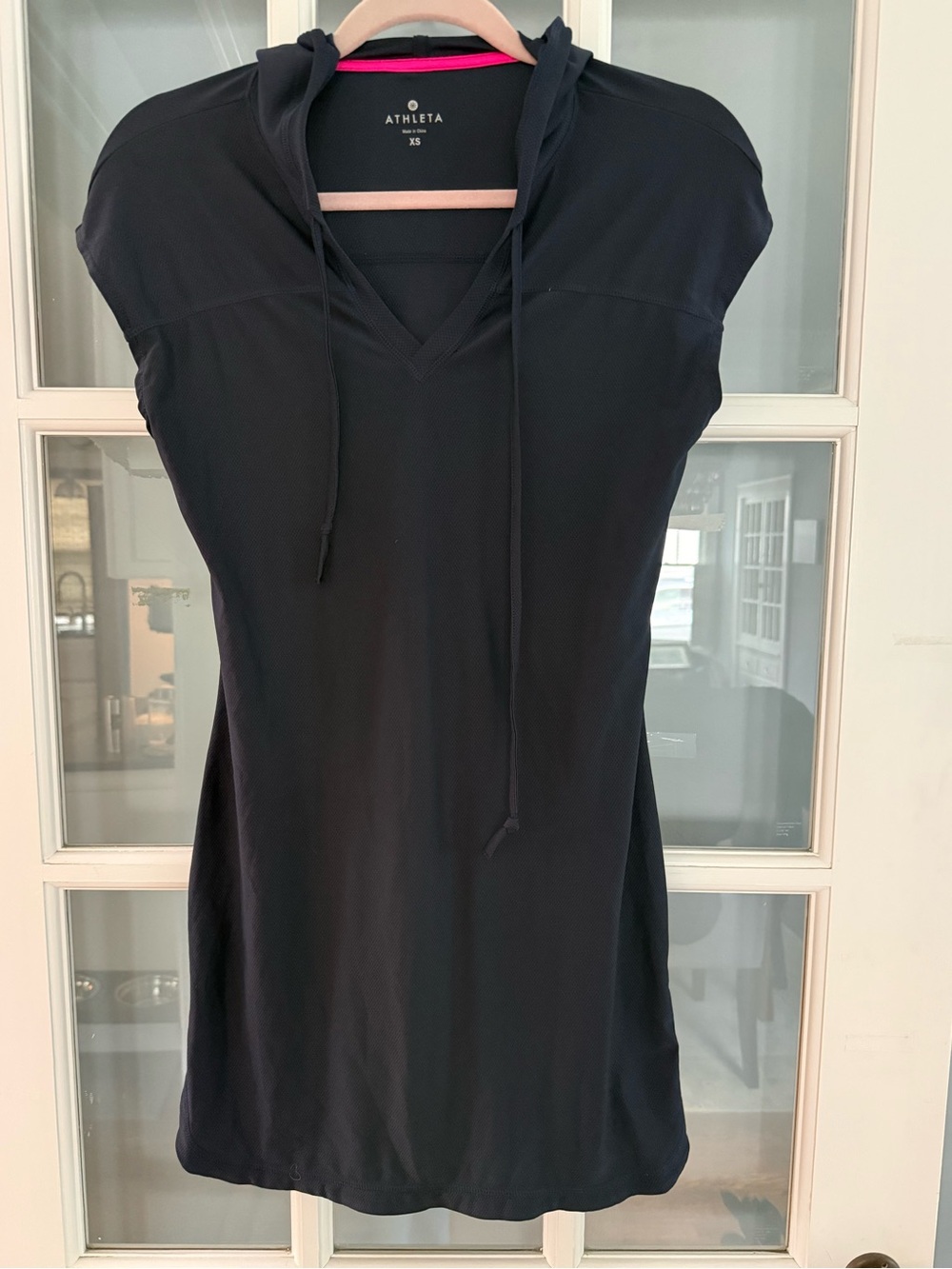 Athleta navy wick it Hooded V-Neck Tunic Dress